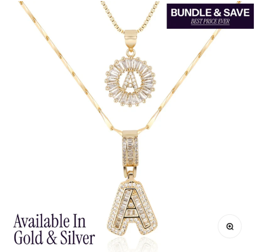 2pc 14k Diamond Letter Initial Necklaces